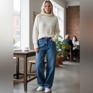 VTG one step up size S cotton blend Cozy Cable Knit Turtleneck Sweater - Cream